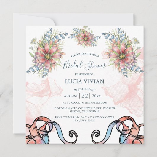 Light Pink Wavy Messy Bridal Dusche Einladung (Vorderseite)