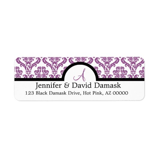 Light Plum Damask Wedding Monogram Address Labels (Vorne)