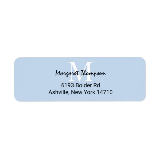 Light Powder Blue Monogram Script Rücksendeadresse (Vorne)