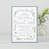 Light Powder Blue Romantic Floral Frame Wedding Einladung (Stehend Vorderseite)