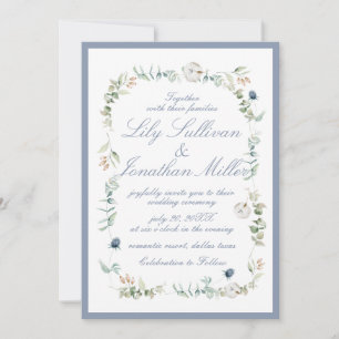 Light Powder Blue Romantic Floral Frame Wedding Einladung