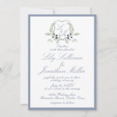 Light Powder Blue Romantic Monogram Wappen Wedding Einladung (Vorderseite)