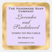 Light Purple and Gold Foil Candle Label Quadratischer Aufkleber (Vorderseite)