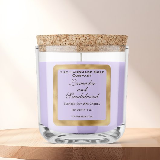 Light Purple and Gold Foil Candle Label Quadratischer Aufkleber