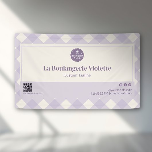  Light Purple Bakery Gingham QR Code Event Display Banner