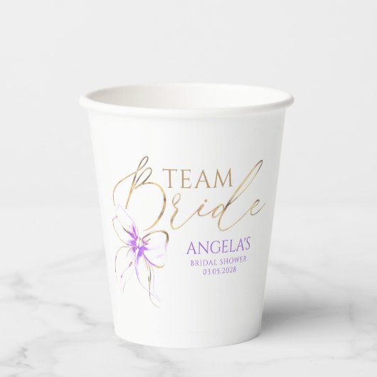 Light Purple Bow Team Bride Bridal Shower Pappbecher (Vorderseite)