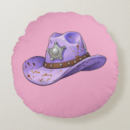 Light Purple Cowgirl Hat-Pink Background Rundes Kissen