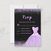 Light Purple Dress Faux Glitter Quinceanera RSVP Karte (Vorderseite)