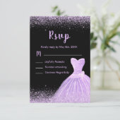 Light Purple Dress Faux Glitter Quinceanera RSVP Karte (Stehend Vorderseite)