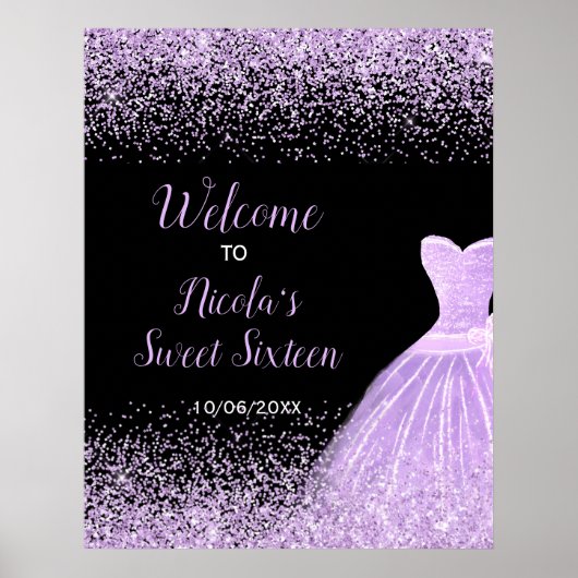 Light Purple Dress Faux Glitter Sweet 16 Welcome Poster (Vorne)
