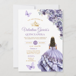 Light Purple Dress Quinceañera 15 Anos Floral Gold Einladung