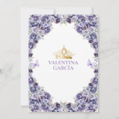 Light Purple Quinceañera 15 Anos Floral Gold Crown Einladung (Rückseite)
