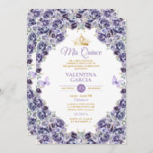 Light Purple Quinceañera 15 Anos Floral Gold Crown Einladung (Vorne/Hinten)