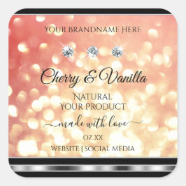 Light Red and Gold Glitzer Product Labels Diamonds Quadratischer Aufkleber