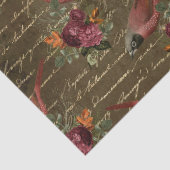 Light Red Birds and Blume on Brown Decoupage Seidenpapier (Detail)