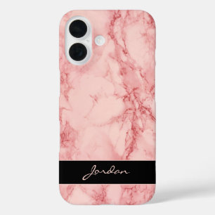 Light Red Polished Marble Stone mit Namen iPhone 16 Hülle