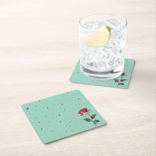 light red rose printed rechteckiger pappuntersetzer (Vor Ort)