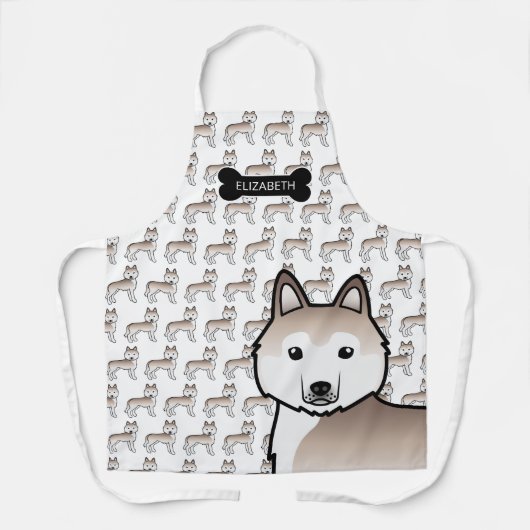 Light Red Siberian Husky Cartoon Dog & Name Schürze (Vorderseite)