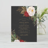 Light Red Watercolor Peonies Floral Black Wedding Einladung (Stehend Vorderseite)