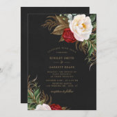 Light Red Watercolor Peonies Floral Black Wedding Einladung (Vorne/Hinten)