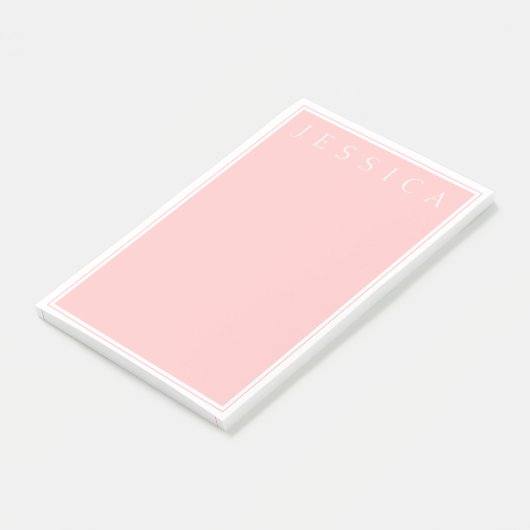 Light Rose Pink | Ihr Name in Weiß Post-it Klebezettel (angewinkelt)