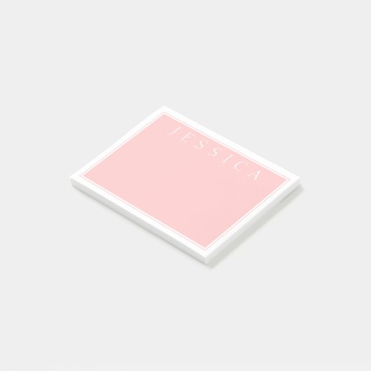 Light Rose Pink | Ihr Name in Weiß Post-it Klebezettel (angewinkelt)
