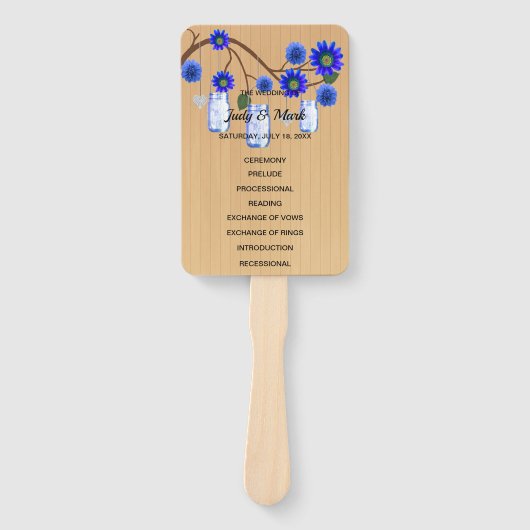 Light Rustic Blue Floral Mason Jars Wedding Fächer (Vorderseite)