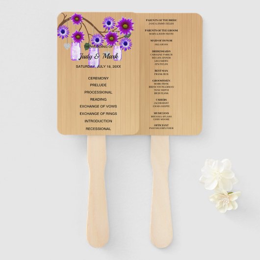 Light Rustic Lila Floral Mason Jars Wedding Fächer (Vorne und Hinten)