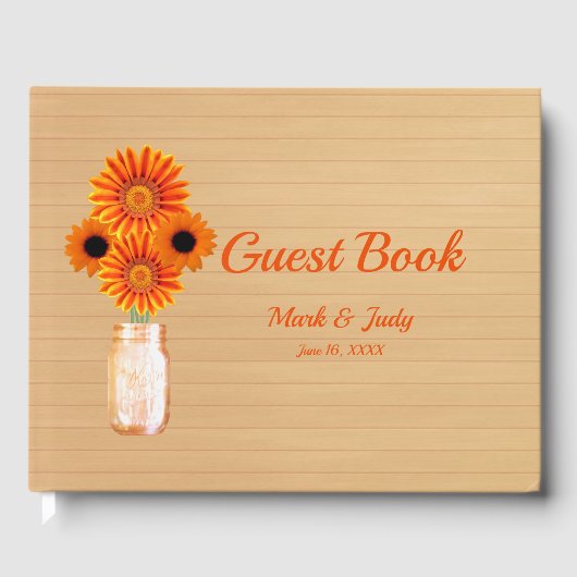 Light Rustic Orange Floral Mason Jar Wedding Gästebuch (Vorderseite)