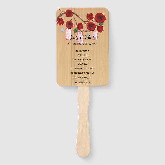 Light Rustic Red Floral Mason Jars Wedding Fächer (Vorderseite)