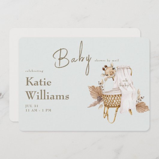 Light Sage Baby Dusche Bassinet Giraffe Virtual Einladung (Vorne/Hinten)