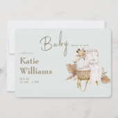 Light Sage Baby Dusche Bassinet Giraffe Virtual Einladung (Vorderseite)