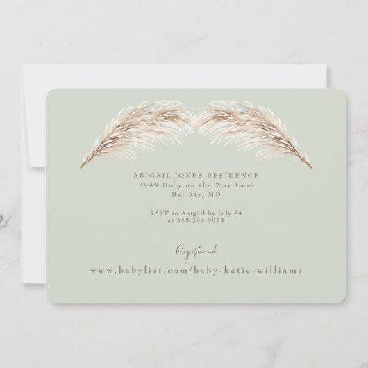 Light Sage Boho Oh Baby Dusche Einladung (Rückseite)