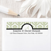 Light Sage Damask Wedding Monogram Address Labels (Insitu)