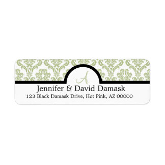 Light Sage Damask Wedding Monogram Address Labels