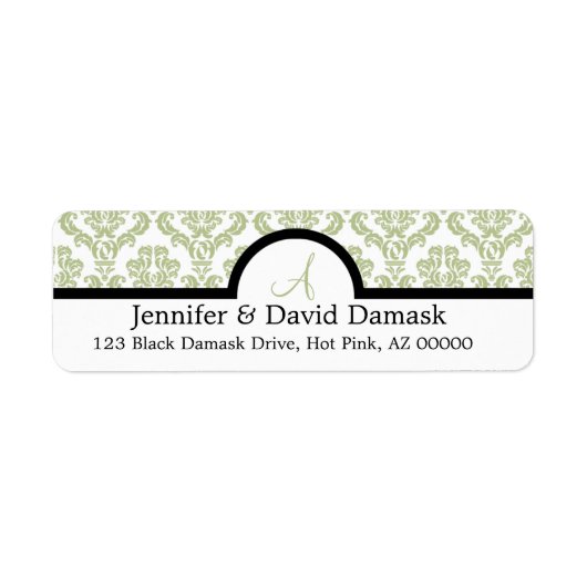 Light Sage Damask Wedding Monogram Address Labels (Vorne)