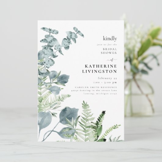 Light Sage Foliage Elegantes Brautparty Einladung (Stehend Vorderseite)