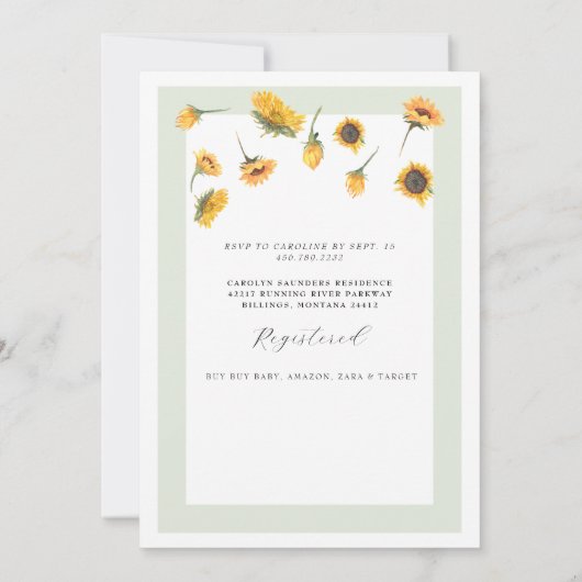 Light Sage Gingham Sunflower Generic Baby Dusche Einladung (Rückseite)