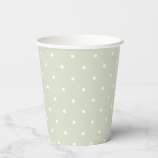 Light Sage Green and White Polka Dots Baby Shower Pappbecher (Rückseite)
