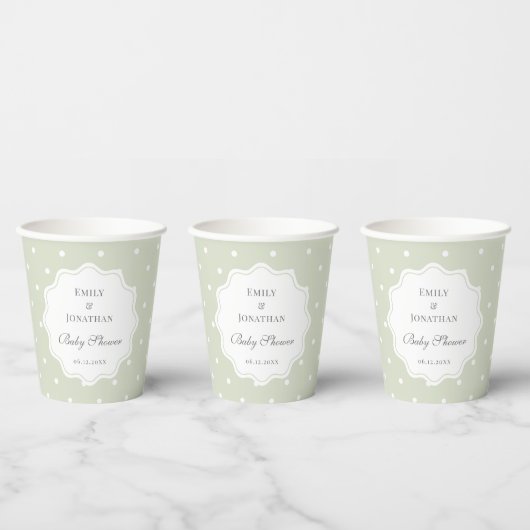 Light Sage Green and White Polka Dots Baby Shower Pappbecher (Multi)