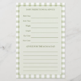 Light Sage Green Gingham Baby Shower Guessing Game