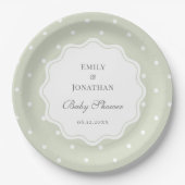 Light Sage Green und White Polka Dots Baby Dusche Pappteller (Vorderseite)