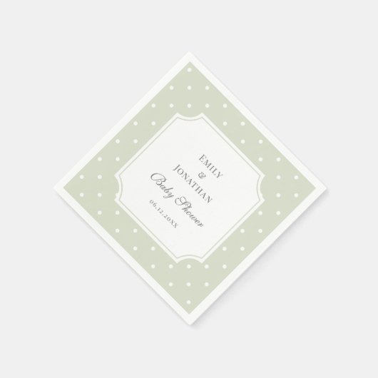 Light Sage Green und White Polka Dots Baby Dusche Serviette (Ecke)