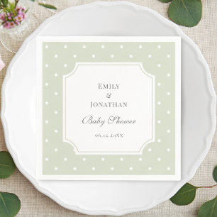 Light Sage Green und White Polka Dots Baby Dusche Serviette