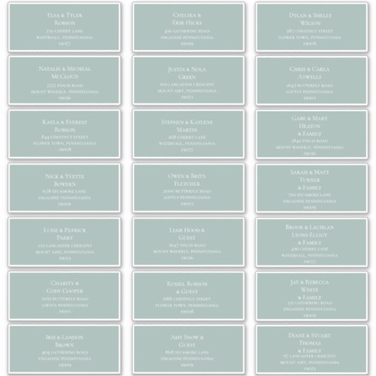 Light Sage Green Wedding Guest Address Labels (Vorderseite)