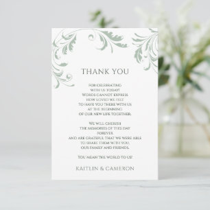 Light Sage Green Wedding Vintag Elegante Wirbel Dankeskarte