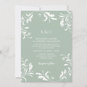 Light Sage Green Wedding Vintag Elegante Wirbel Einladung