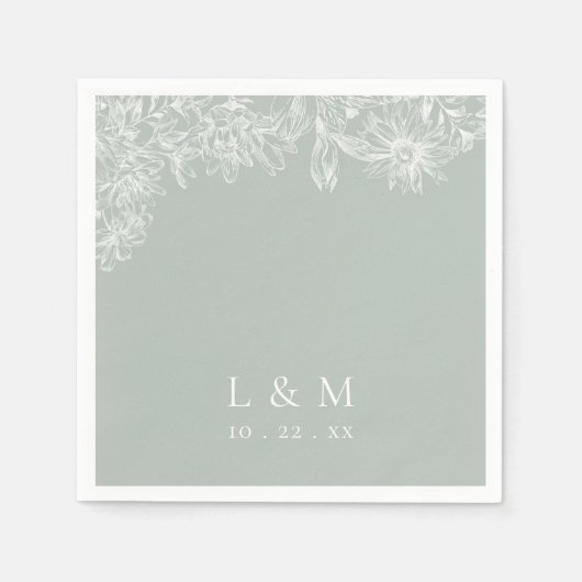Light Sage Green White Monogram Wedding Napkins Serviette (Vorderseite)
