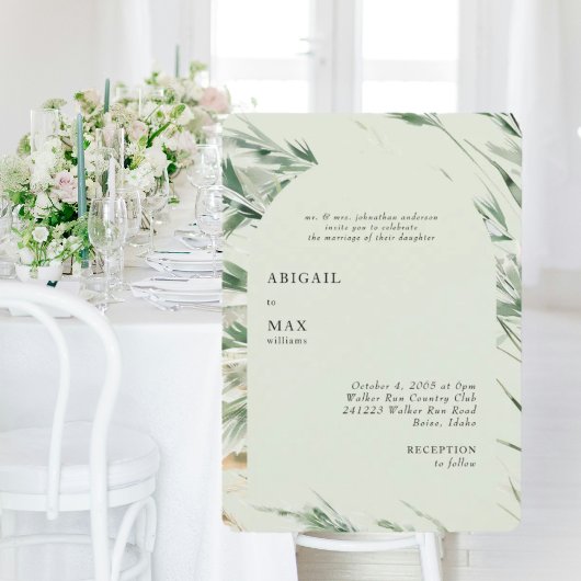 Light Sage Modern Foliage Rounded Wedding Einladung