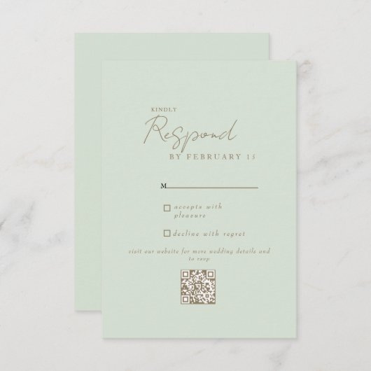 Light Sage Modern Wedding QR Code UAWG RSVP Karte (Vorne/Hinten)